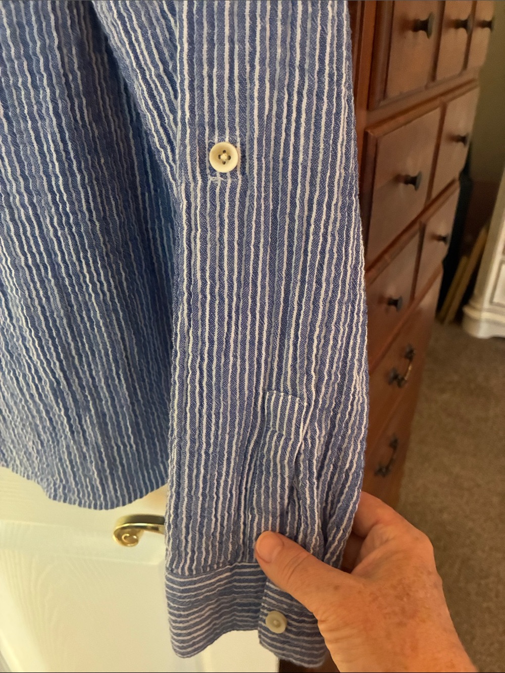 J. Jill Vibrant Blue & White Striped Cotton Gauze Popover Shirt SZ S - Picture 4 of 6